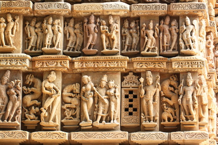 Khajuraho temples and their erotic sculptures Indiaの写真素材