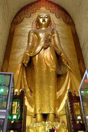 Ananda, The old golden Buddha statue in old pagoda temple in Bagan,Myanmarのeditorial素材