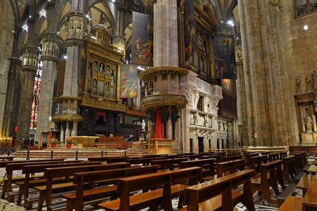 Interior of the Milan Cathedral (Duomo di Milano) in Milan, Italy.のeditorial素材