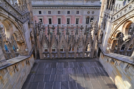 The roof of the Milan Cathedral (Duomo di Milano) in Milan, Italy.のeditorial素材