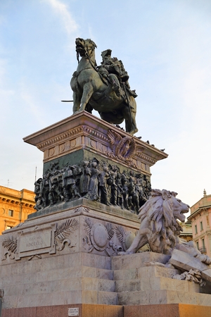 monument of Victor Emmanuel II on the Piazza del Duomo milanのeditorial素材