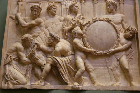 sculpture on display at the Uffizi Gallery (Galleria degli Uffizi), Florence, Italyのeditorial素材