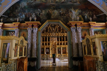Interior of the Church of St. Sergius (Refectory church). Trinity Lavra of St. Sergius, Sergiyev Posad, Russiaのeditorial素材