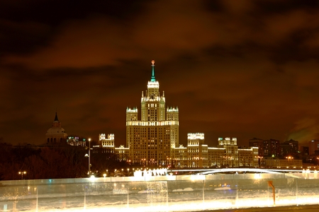 Kotelnicheskaya Embankment Building One of the Moscow Seven Sisters at night Moscow Russiaのeditorial素材