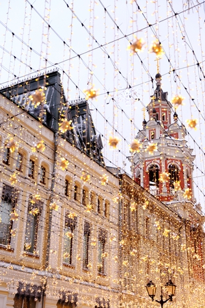 near Kazan Cathedral on red square with Christmas decorations, Moscowの写真素材
