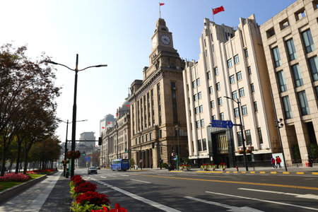 Shanghai Bund historical buildings in the morning Shanghai China