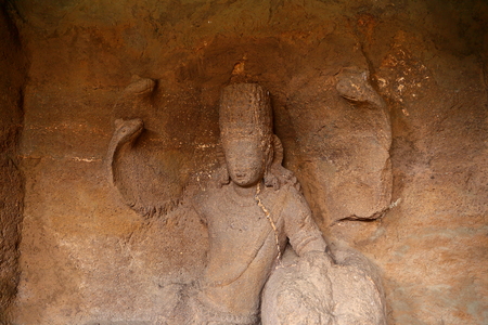 Ancient stone relief in Ajanta caves, India. The Ajanta Caves in Maharashtra state are Buddhist caves monumentsのeditorial素材