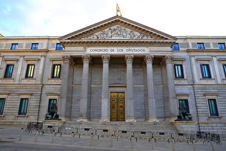 Front view of Palacio de las Cortes or Congreso de los Diputados (Congress of Deputies) building in Madrid, Spainのeditorial素材