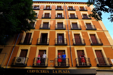 Ornate Facade of typical residence/ commercial Buildings and streets in City of Madrid, Spainのeditorial素材