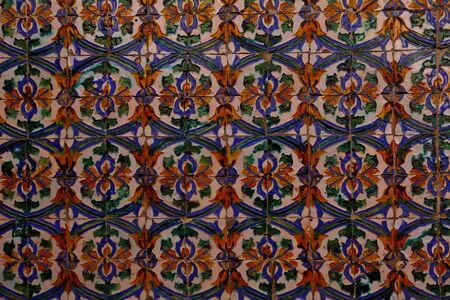Detail of traditional tiles on facade in Seville Spainの写真素材