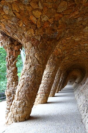 Parc Guell a garden overlooking Barcelona, designed and built by Guadi and Josep Jujol in 1914.の写真素材