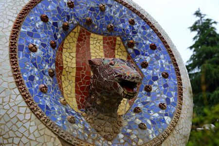 Parc Guell a garden overlooking Barcelona, designed and built by Guadi and Josep Jujol in 1914.のeditorial素材