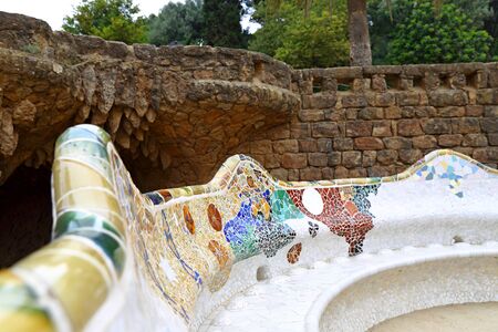 Parc Guell a garden overlooking Barcelona, designed and built by Guadi and Josep Jujol in 1914.のeditorial素材