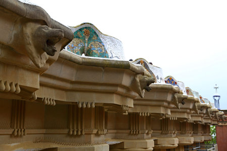 Parc Guell a garden overlooking Barcelona, designed and built by Guadi and Josep Jujol in 1914.のeditorial素材