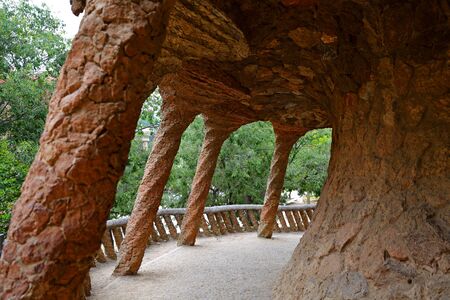 Parc Guell a garden overlooking Barcelona, designed and built by Guadi and Josep Jujol in 1914.のeditorial素材