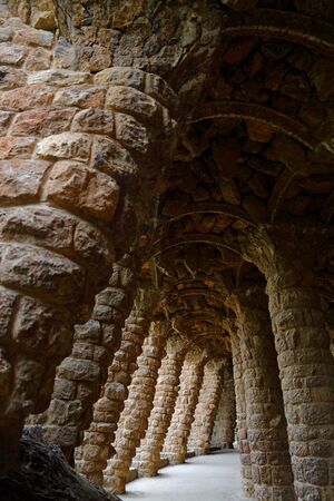 Parc Guell a garden overlooking Barcelona, designed and built by Guadi and Josep Jujol in 1914.のeditorial素材