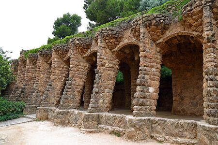 Parc Guell a garden overlooking Barcelona, designed and built by Guadi and Josep Jujol in 1914.のeditorial素材