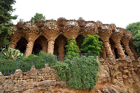 Parc Guell a garden overlooking Barcelona, designed and built by Guadi and Josep Jujol in 1914.のeditorial素材