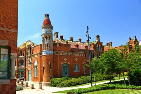 Hospital of the Holy Cross and Saint Paul de la Santa Creu i Sant Pau, Barcelona, Spain by Lluis Domenech i Montaner in barcelonaのeditorial素材