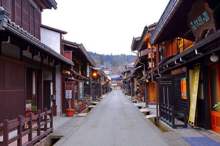 well preserved traditional wooden houses in old town area of Hida-Takayama, Gifu, Takayama, Japanのeditorial素材