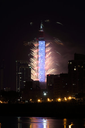 Taipei, Taiwan - January 1, 2018: Fireworks show, in Taiwan A fantastic explosion of fireworks...