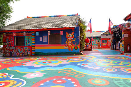 The Rainbow Village a colorful graffiti painted on houses in Nantun District, Taichung, Taiwanのeditorial素材
