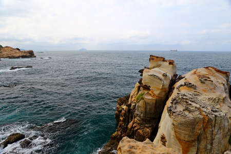 Coastal rock formations at Northeast Coast National Scenic Area, Taipei, Taiwan.の写真素材