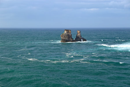 Twin Candlestick Islets (Husband and Wife Rocks) at the North Coast of Taiwan, Jinshan District, New...