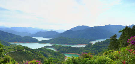 View from Thousand Island Lake Observation Deck at Feitsui Reservoir in Shiding District, New Taipei, Taiwan..の写真素材