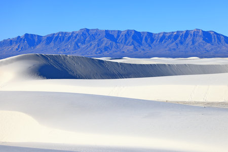 White Sands National Monument is a field of white sand dunes composed of gypsum crystals. It is the largest gypsum dune field in the world.の写真素材