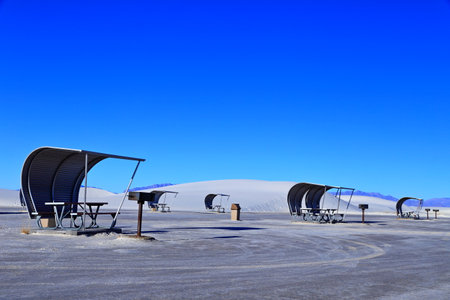 Sun loungers in the White Sands National Monument, New Mexicoの写真素材