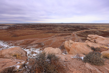 Winter landscape in Petrified Forest National Park, Arizona, USA.の写真素材