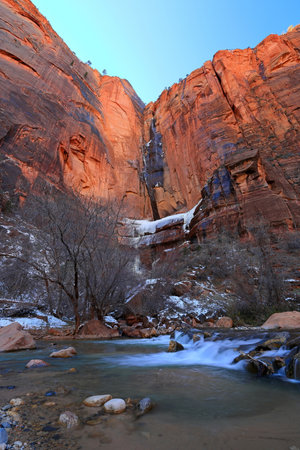 Zion National Park in winter, Utah, USA. The park is located in southwestern Utah near the town of Springdale.の写真素材