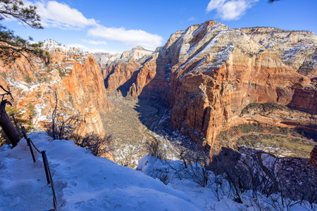 Zion National Park in winter, Utah, USA. Snow covered landscape.の写真素材