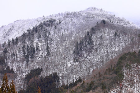 Mountains near village of Shirakawa-go located in Gifu Prefecture, Japan.の写真素材