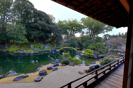 Japanese garden in Kyoto, Japan. Kyoto is the capital and largest city of Japan.