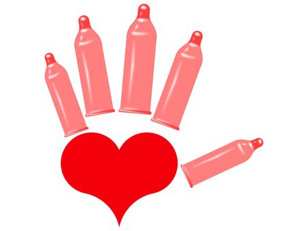 Symbol of heart and condoms on a white backgroundの写真素材