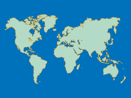 Outlines of the continents on the blue background