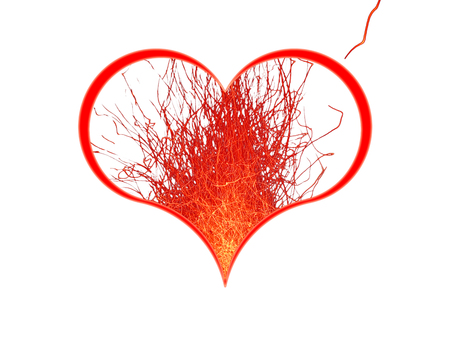 Symbol of the heart and bright sparks on a white backgroundの写真素材