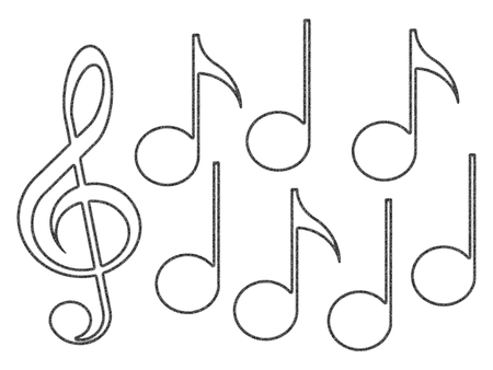 Treble clef and notes on the white backgroundの写真素材