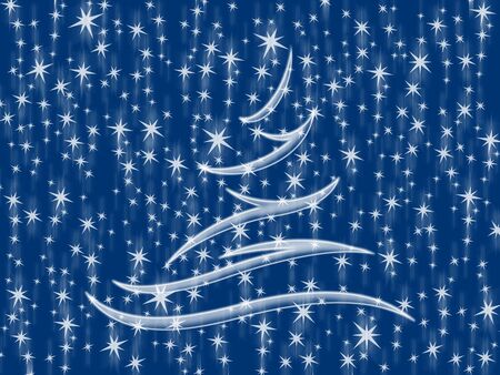 Symbolic image of the fir tree and snowflakes on a blue backgroundの写真素材