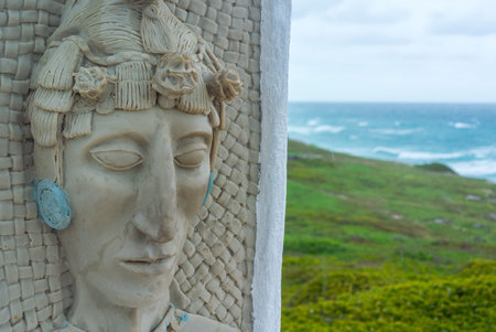 Decorative statues with representations of the Mayan culture, Isla Mujeres Mexico