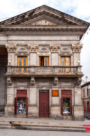 Facade with colonial architecture in the city of Xelaの写真素材