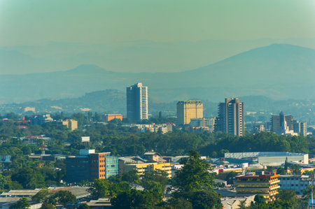 Overview of San Salvador, Buildings in the city of San Salvadorの写真素材