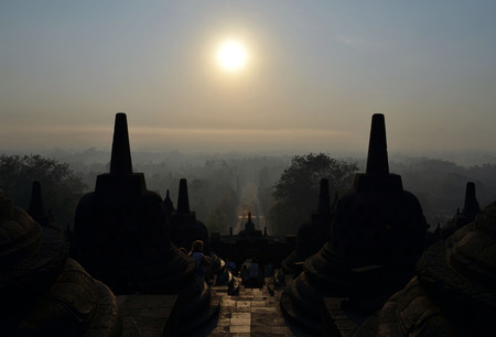 Misty Morning at Borobudur Temple, Yogyakarta, Indonesiaの写真素材