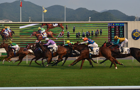 People gambling on horse racing in Hong Kongのeditorial素材