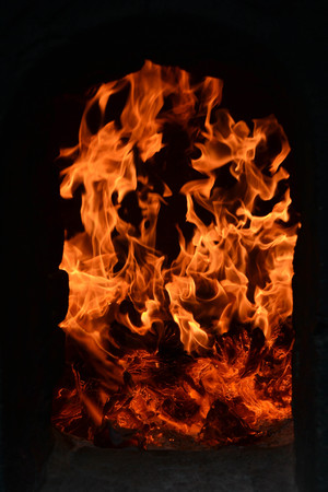 The fire. Taken in a ritual of burning 'money' in Chinese cultureの写真素材