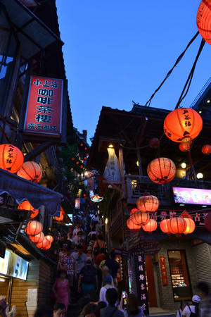 The crowded Jiu Fen in Taiwan in the afternoon. The area is famous among tourists, especially Japanese. Pic was taken in August 2017のeditorial素材