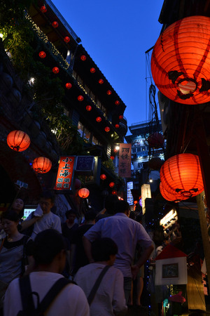 The crowded Jiu Fen in Taiwan in the afternoon. The area is famous among tourists, especially Japanese. Pic was taken in August 2017のeditorial素材