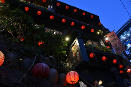 The crowded Jiu Fen in Taiwan in the afternoon. The area is famous among tourists, especially Japanese. Pic was taken in August 2017のeditorial素材